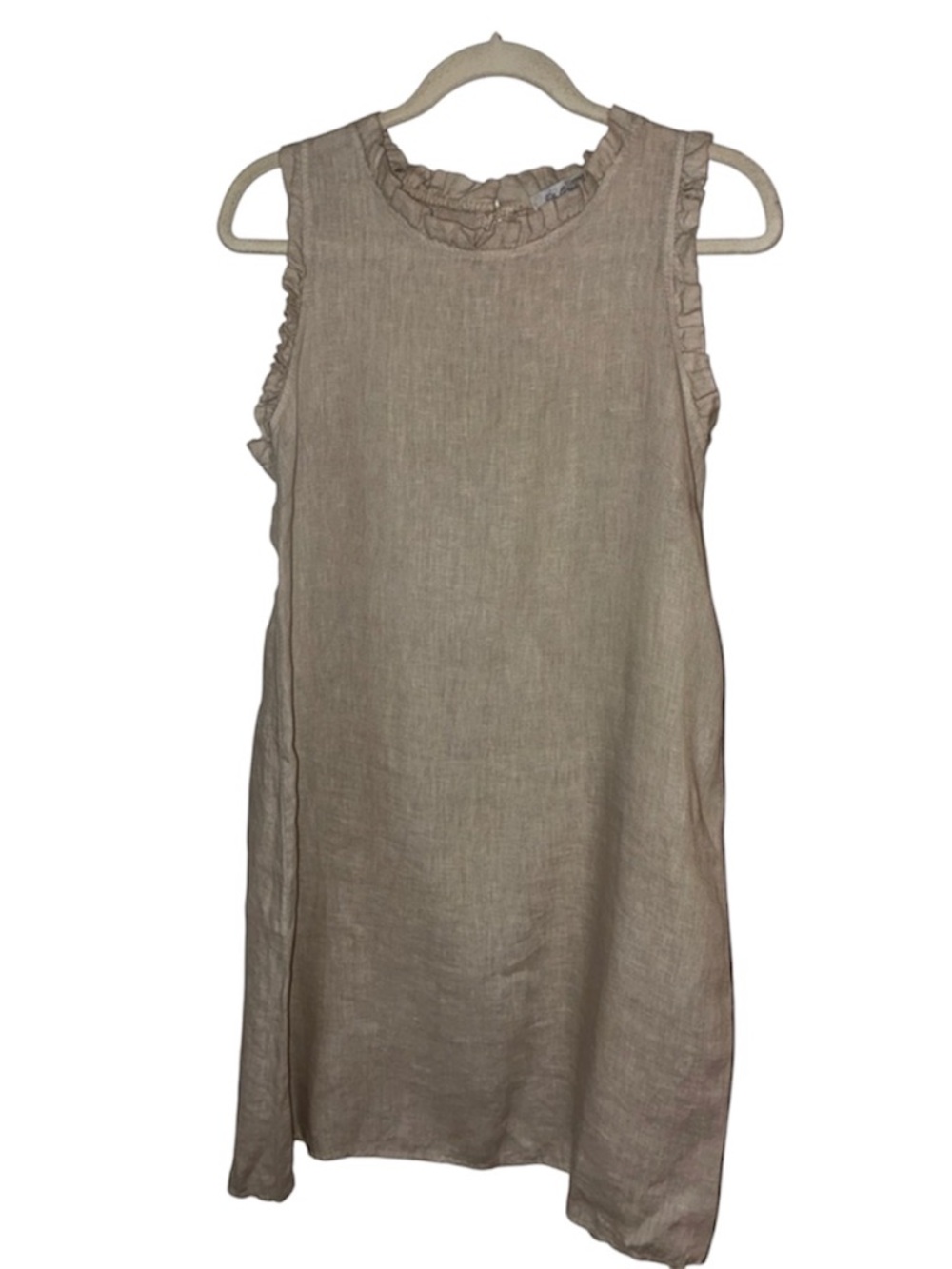 Blue Orchid - Tan 100% Linen Ruffled Dress Made in Italy Sz S